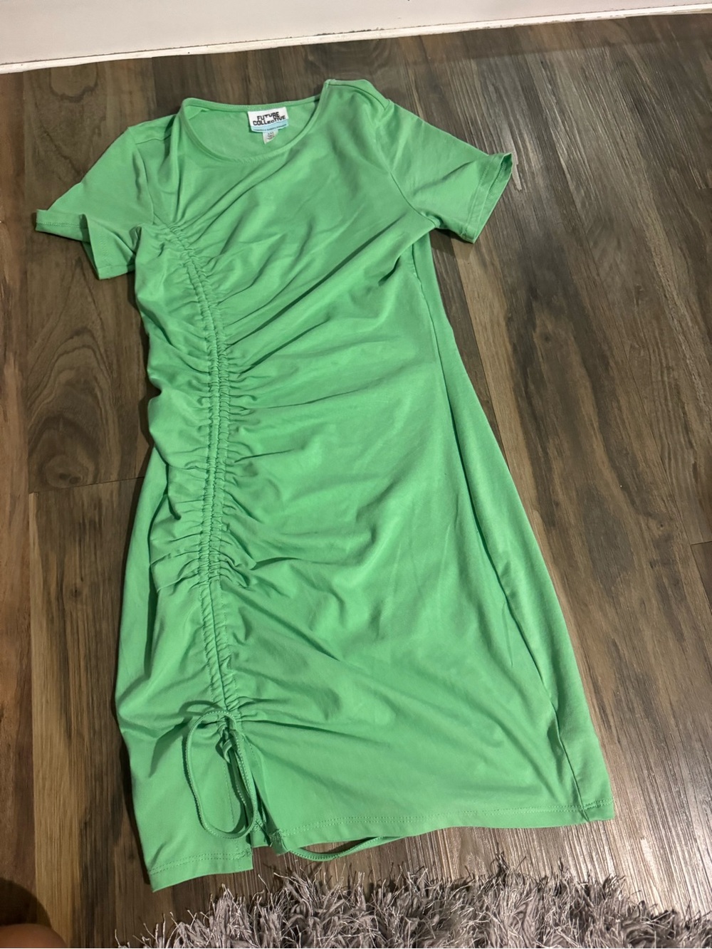 No Boundaries Green Ruched Short-Sleeve Mini Dress